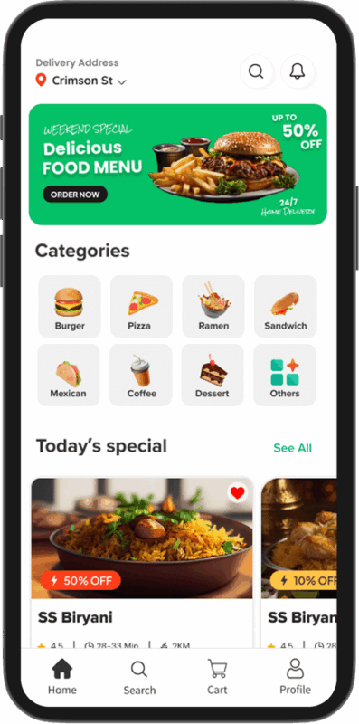 Ubereats Clone App Development Home Screen